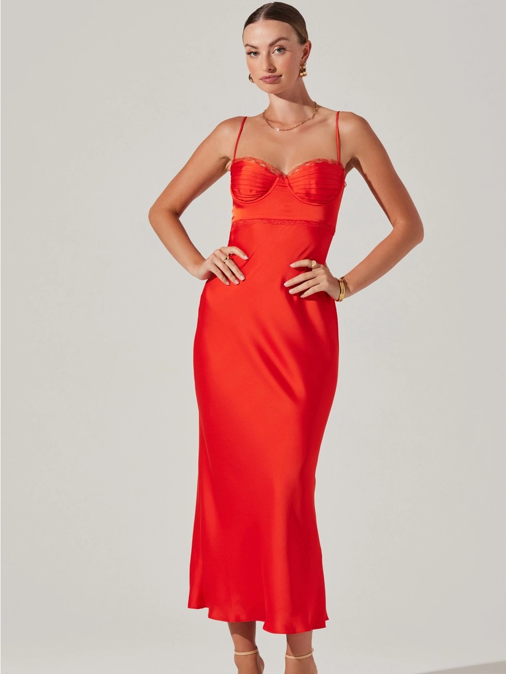 ASTR - Florianne Satin Maxi Dress - Orange / S